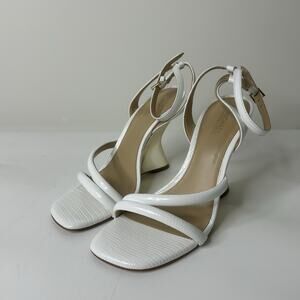 Michael Kors Nadina Wedge Sandals Women's Size US 6 M Lizard Embossed White Gold